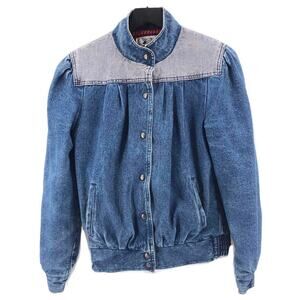 80s denim jean jacket two tone lined 1980s vintage